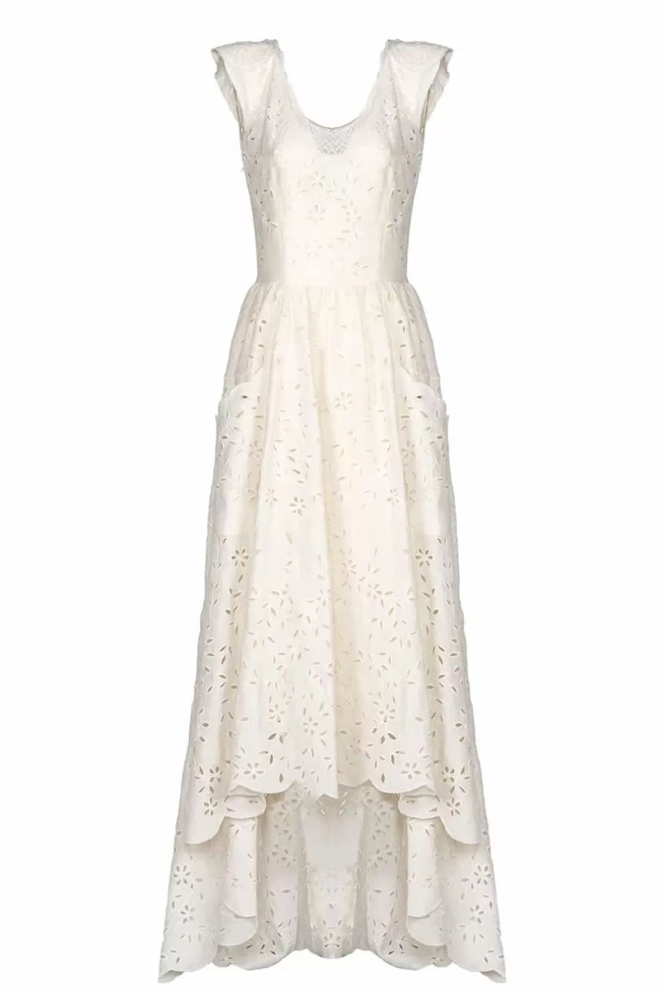 Dresses | Luisa Beccaria Asymmetric Embroidered Eyelet Cream Cotton Midi Dress