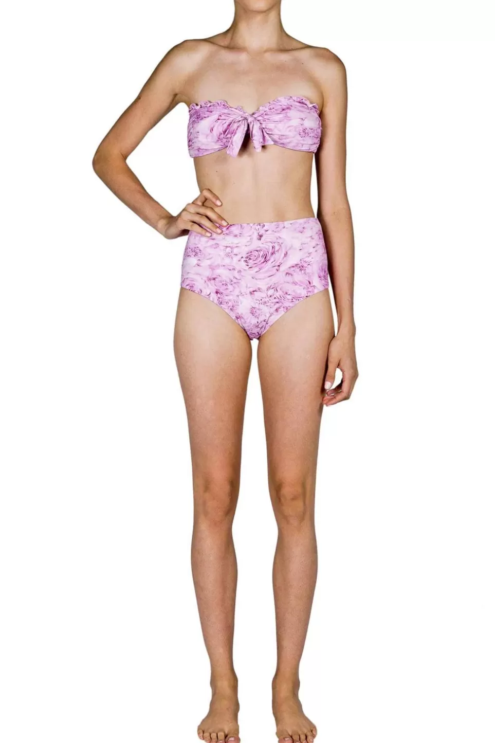 Swimwear | Luisa Beccaria Band And High Waist Slip Bikini Pink Roses