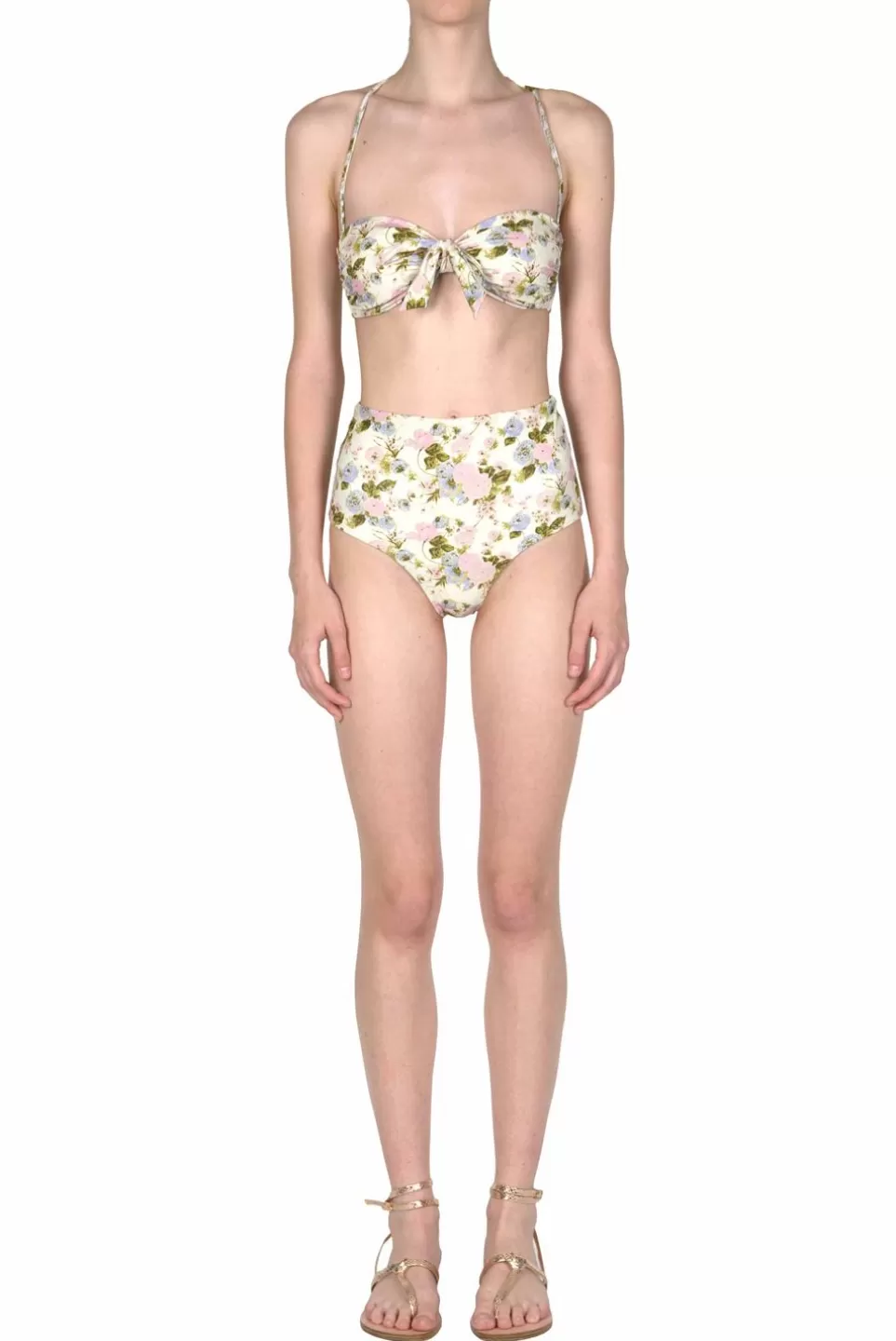 Swimwear | Luisa Beccaria Band And High Waist Slip Blooming Roses Double Face