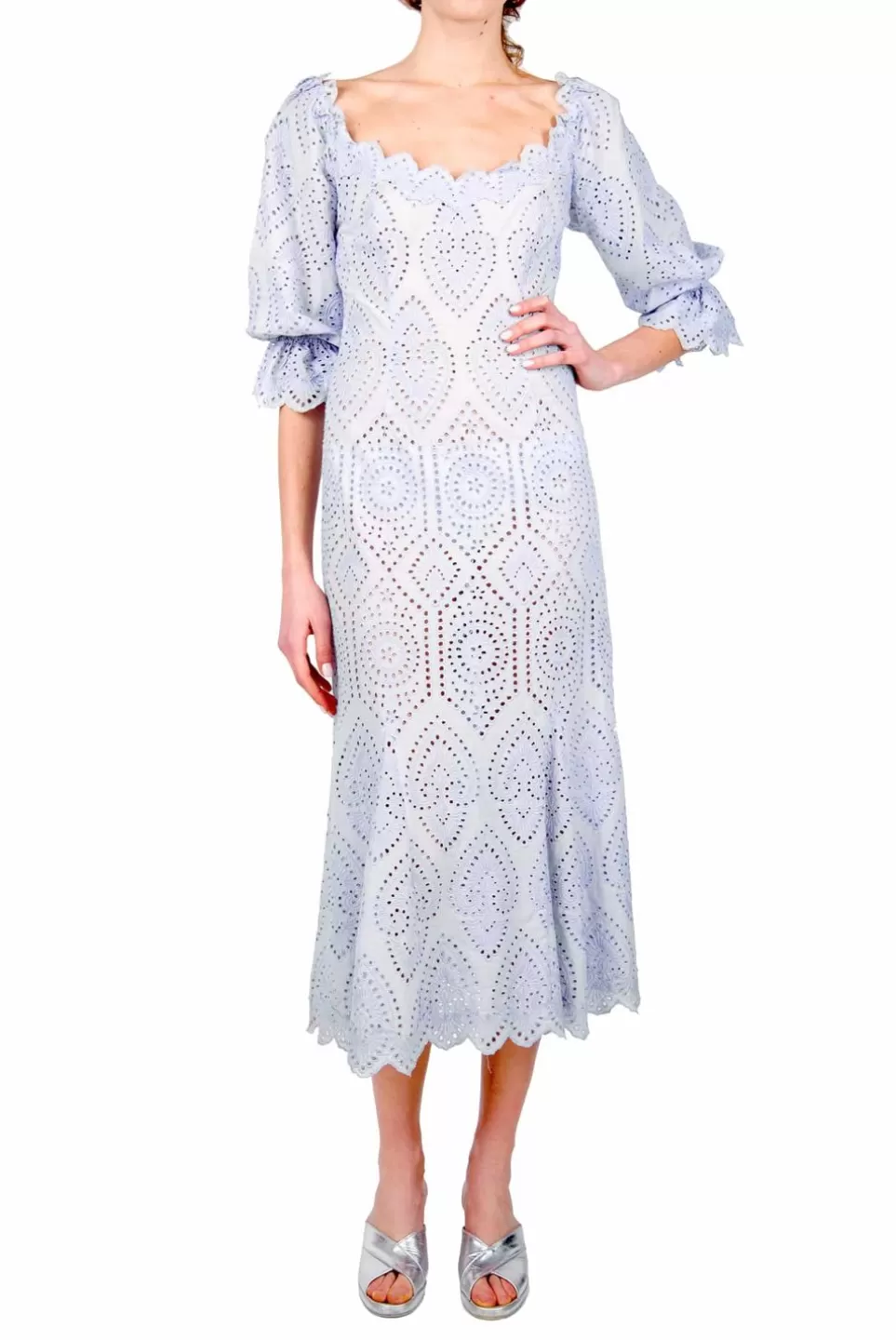 Dresses | Luisa Beccaria Bell Sleeves Broderie-Cotton Liliac Eyelet Dress