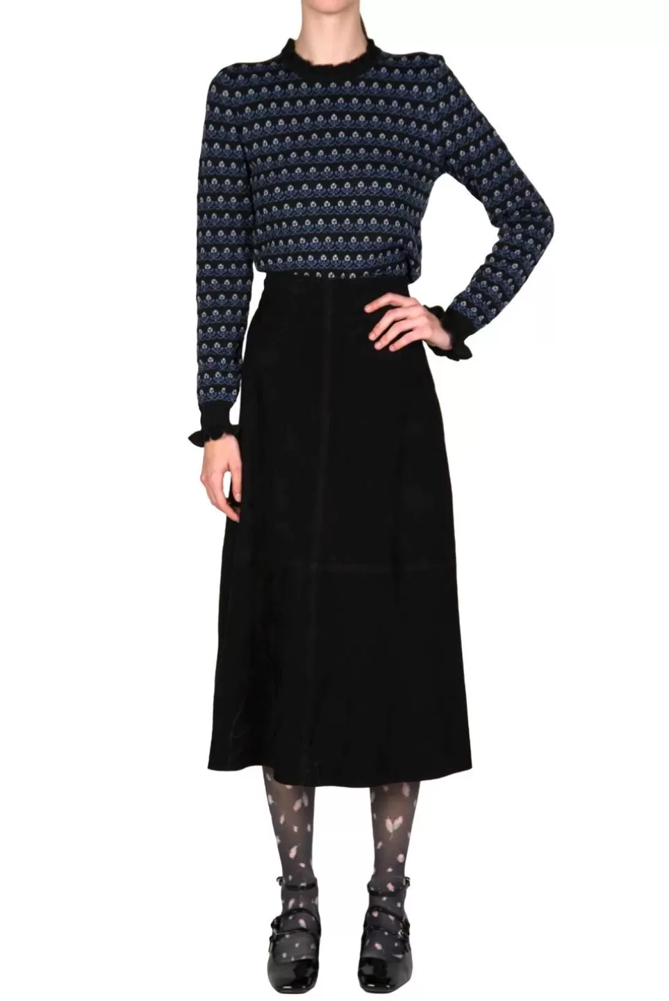 Skirts | Luisa Beccaria Black Suede Midi Skirt