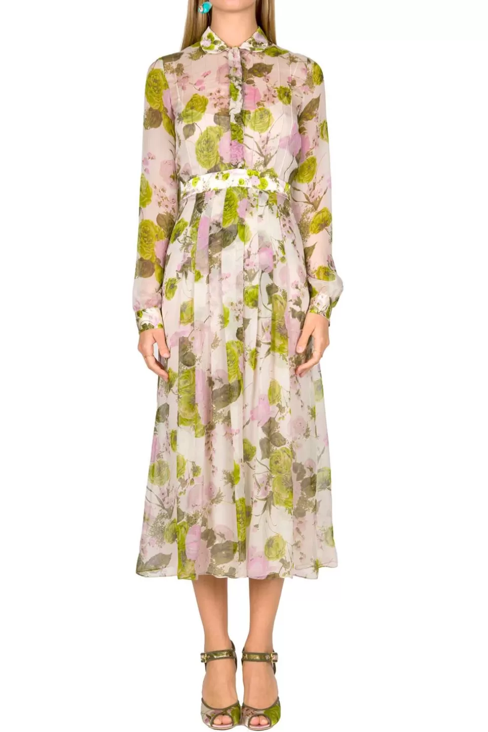 Dresses | Luisa Beccaria Blooming Roses Printed Chiffon Midi Dress