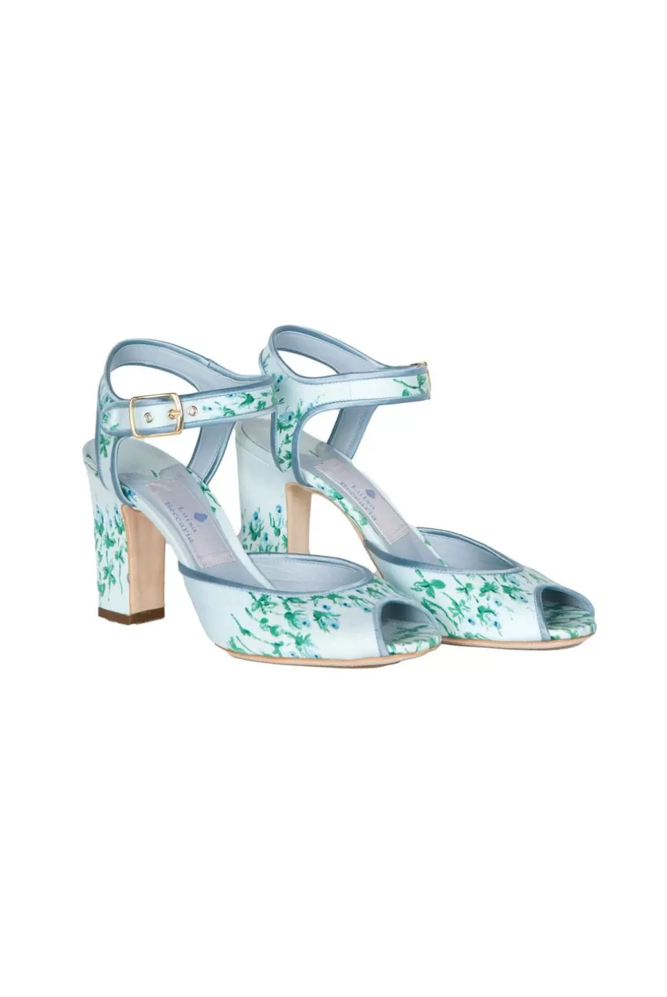 Shoes | Luisa Beccaria Blue Flowery Stripe Open-Toe Heels