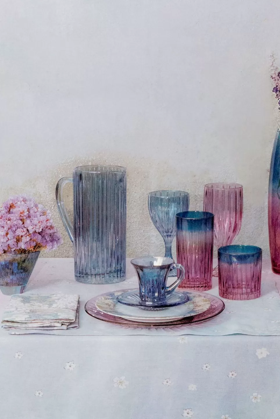 Pitcher | Luisa Beccaria Blue Ridged Pitcher Glass Prestige