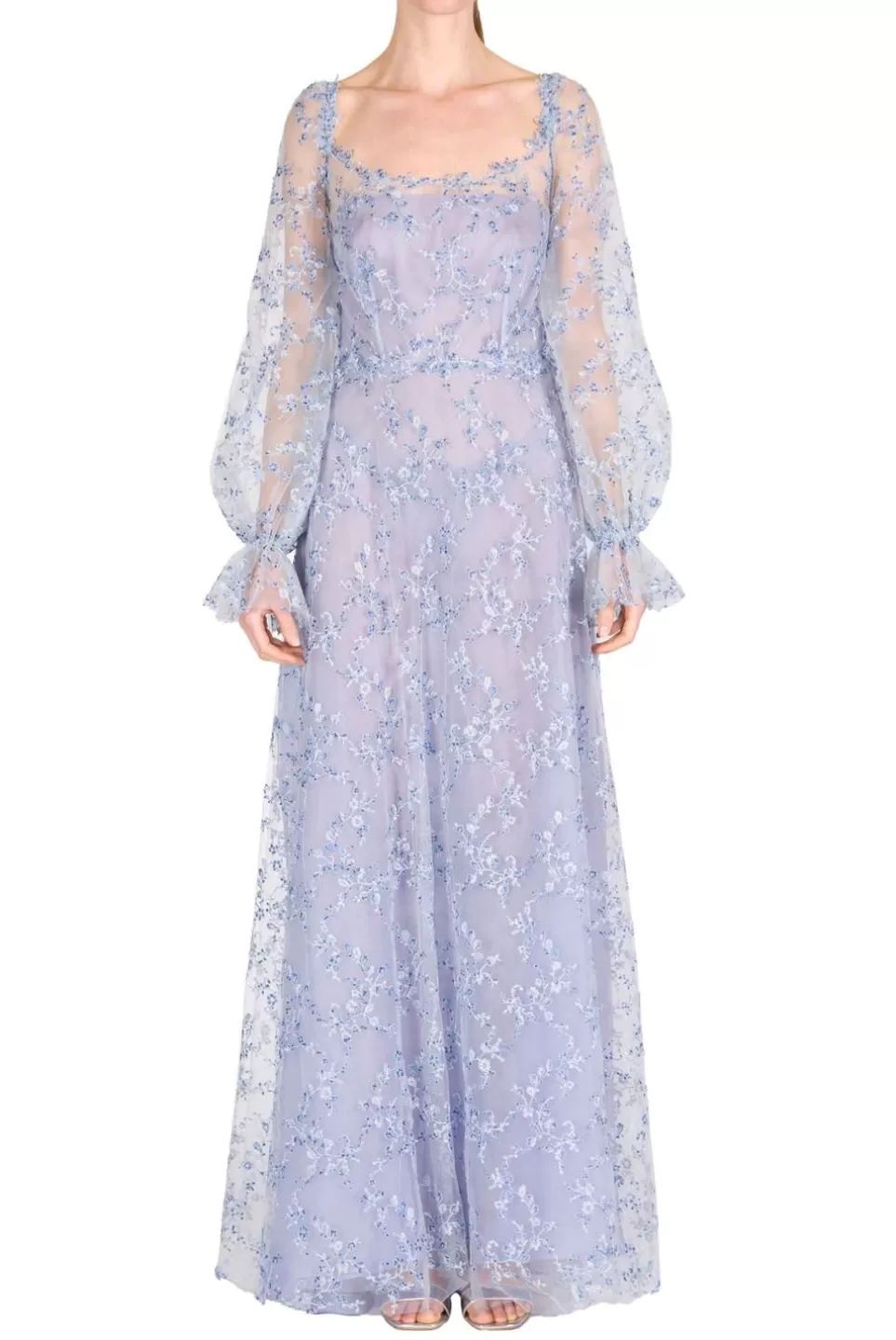 Dresses | Luisa Beccaria Blue Tulle Evening Dress With Embroidery