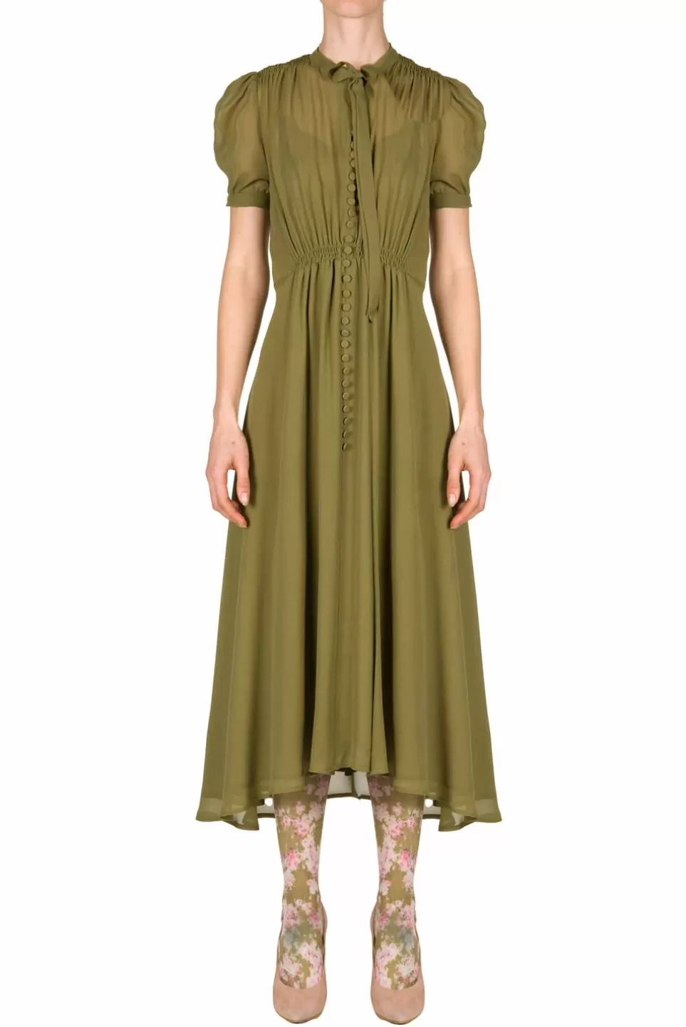 Dresses | Luisa Beccaria Bottoncino Dress In Green Georgette