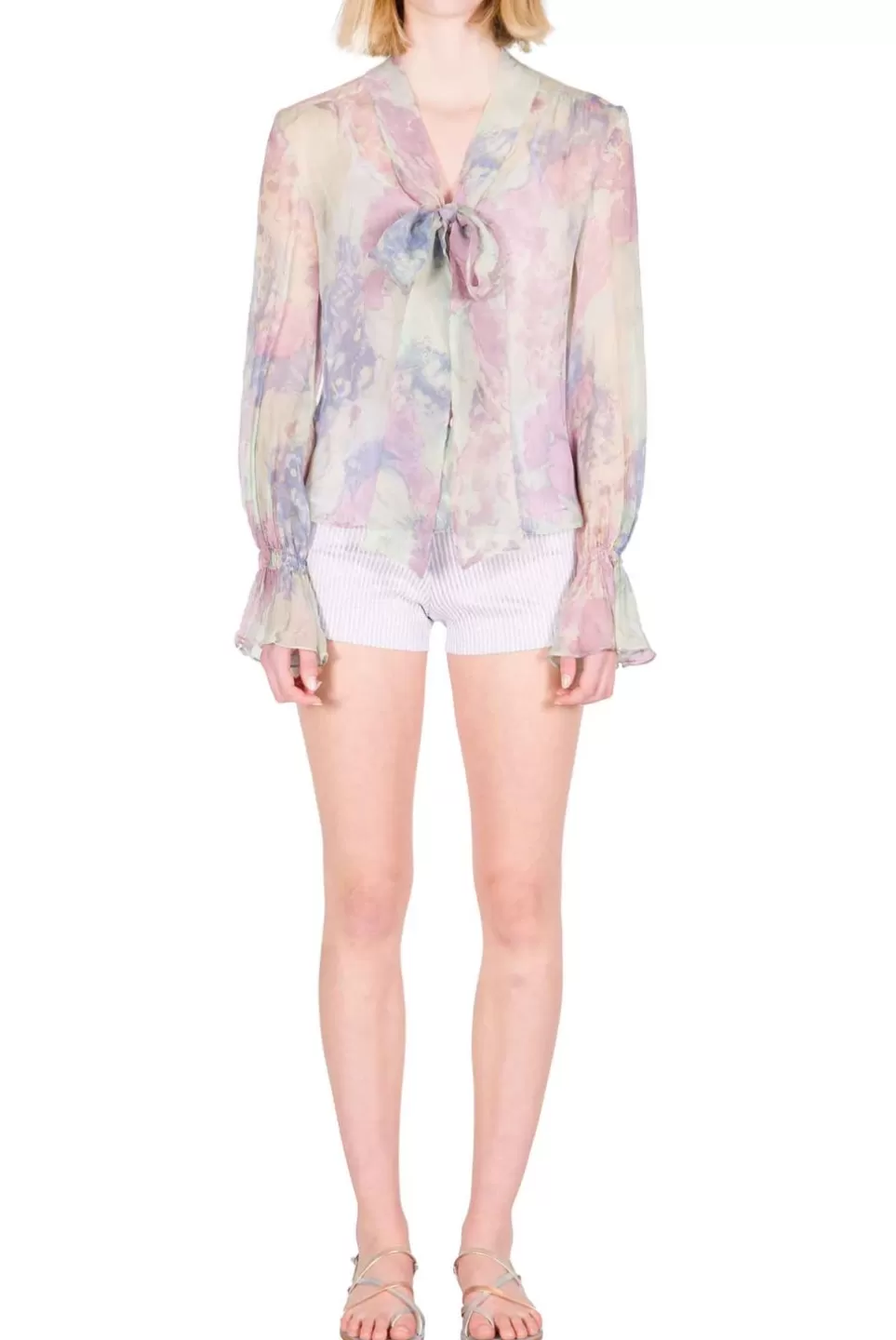 Tops & Blouses | Luisa Beccaria Bow-Detail Printed Chiffon Shirt In Abstract Flowers