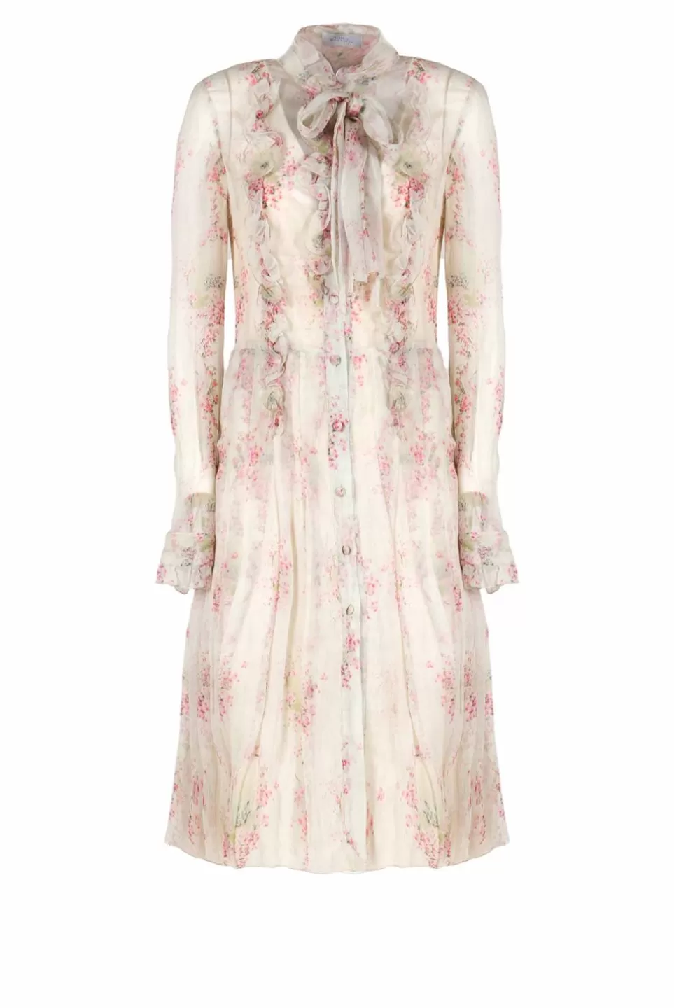 Dresses | Luisa Beccaria Chiffon Pleated Printed Circle Of Roses Dress