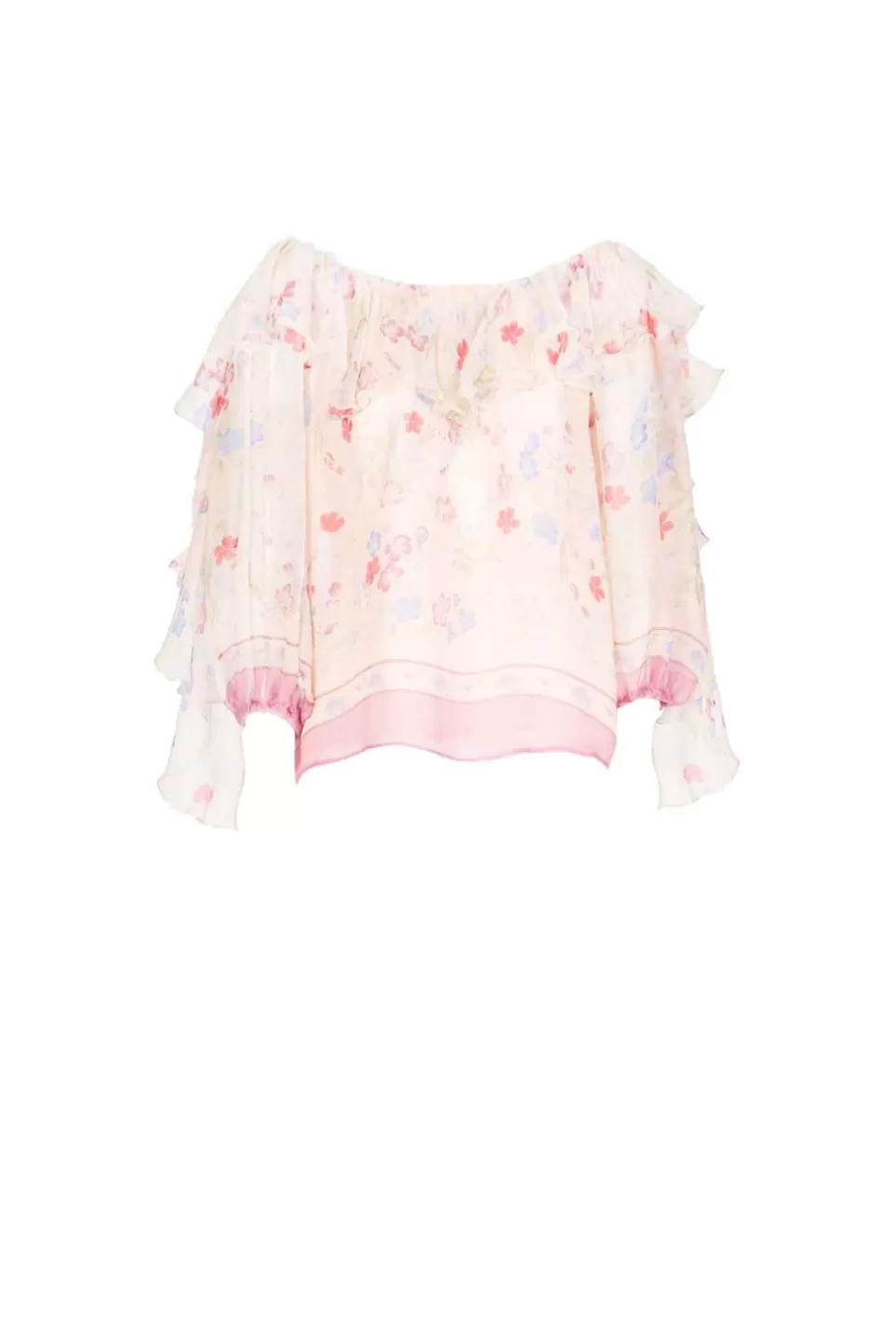 Tops & Blouses | Luisa Beccaria Chiffon Printed Blouse With Volants In Gilly Flowers