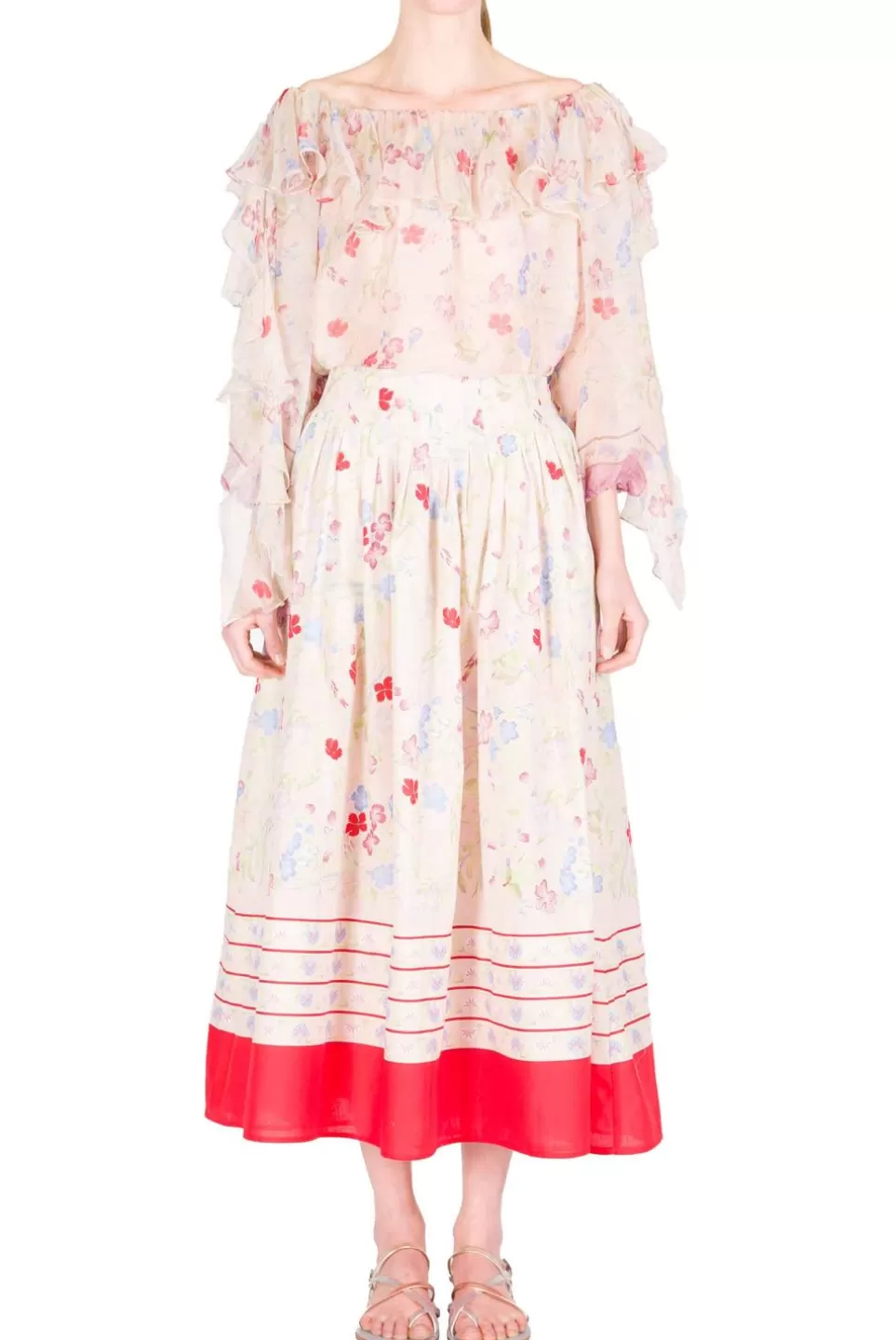 Tops & Blouses | Luisa Beccaria Chiffon Printed Blouse With Volants In Gilly Flowers