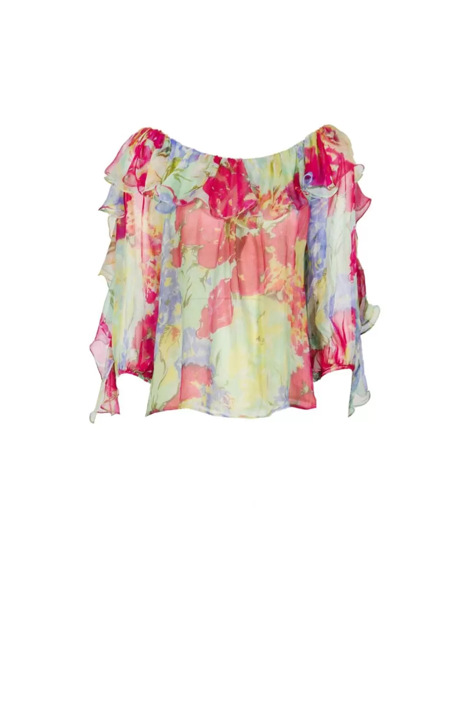 Tops & Blouses | Luisa Beccaria Chiffon Volant Blouse In Abstract Flowers