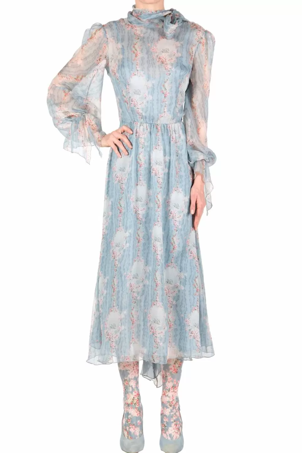 Dresses | Luisa Beccaria Circle Of Roses Chiffon Dress With Sash