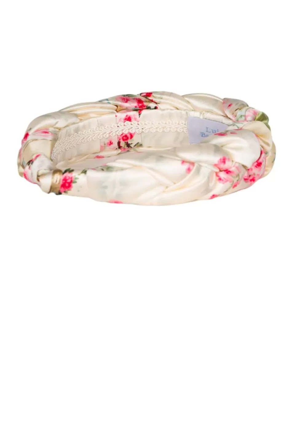 Headband | Luisa Beccaria Cream Shiny Satin Roses Buds Braided Power Hairband