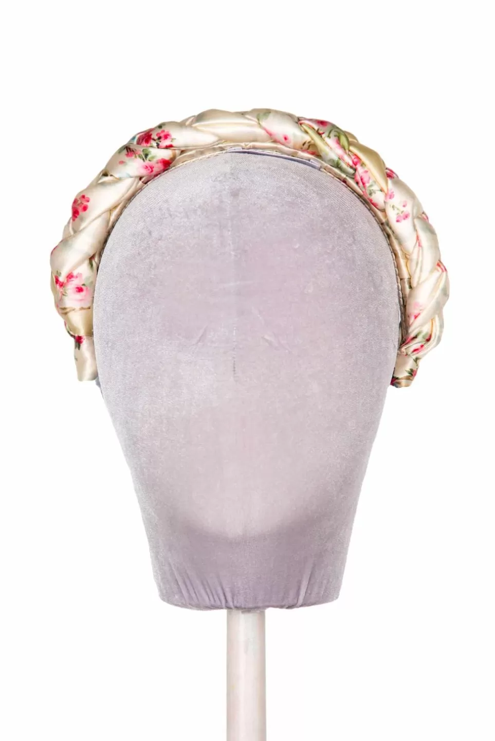 Headband | Luisa Beccaria Cream Shiny Satin Roses Buds Braided Power Hairband