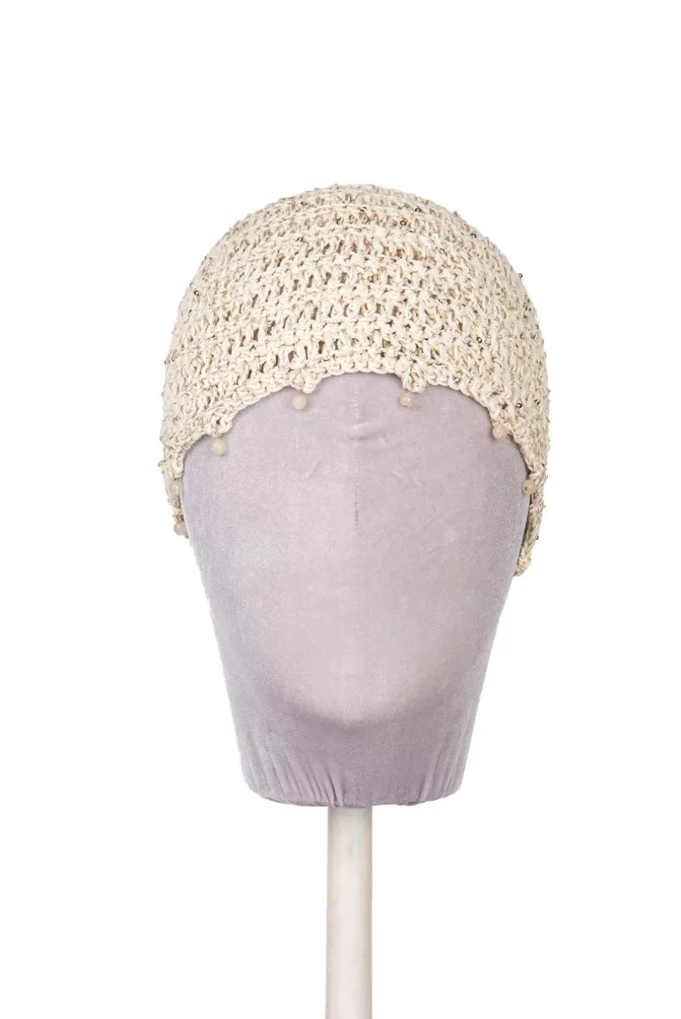 Hat | Luisa Beccaria Crochet Beige Hat With Beads