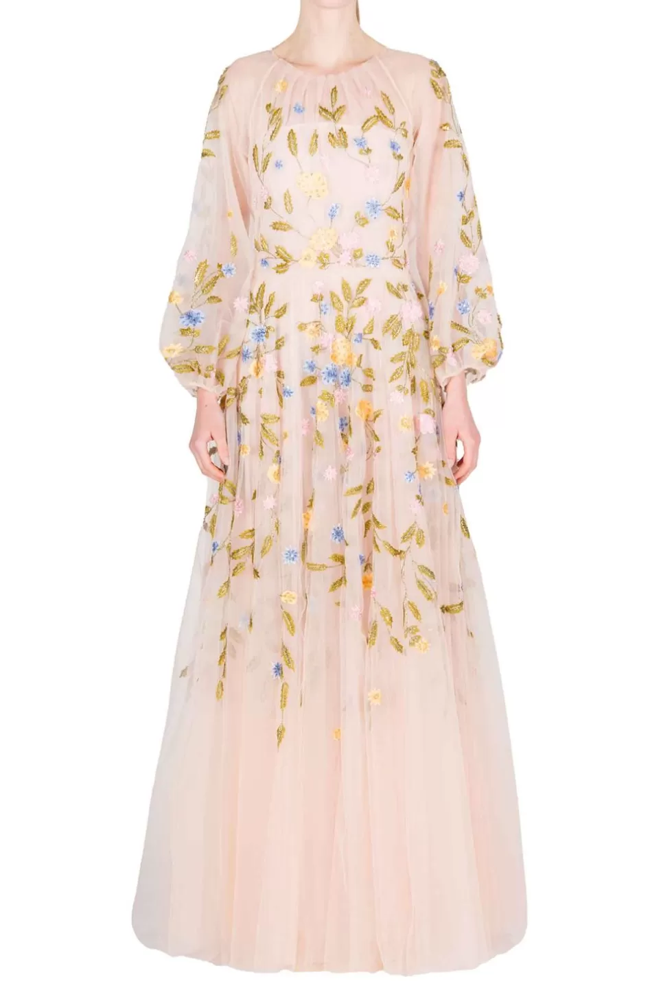 Dresses | Luisa Beccaria Embroidered Tulle Long Sleeve Gown