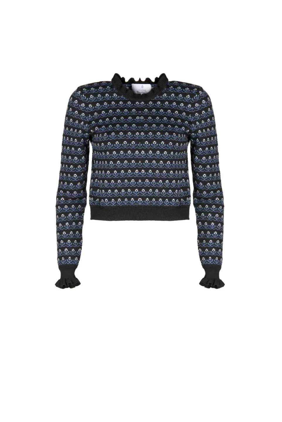 Knitwear | Luisa Beccaria Floral Black Crewneck Sweater