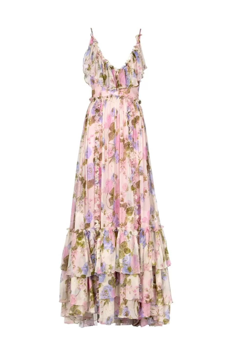 Dresses | Luisa Beccaria Floral Chiffon Ruffled Maxi Dress