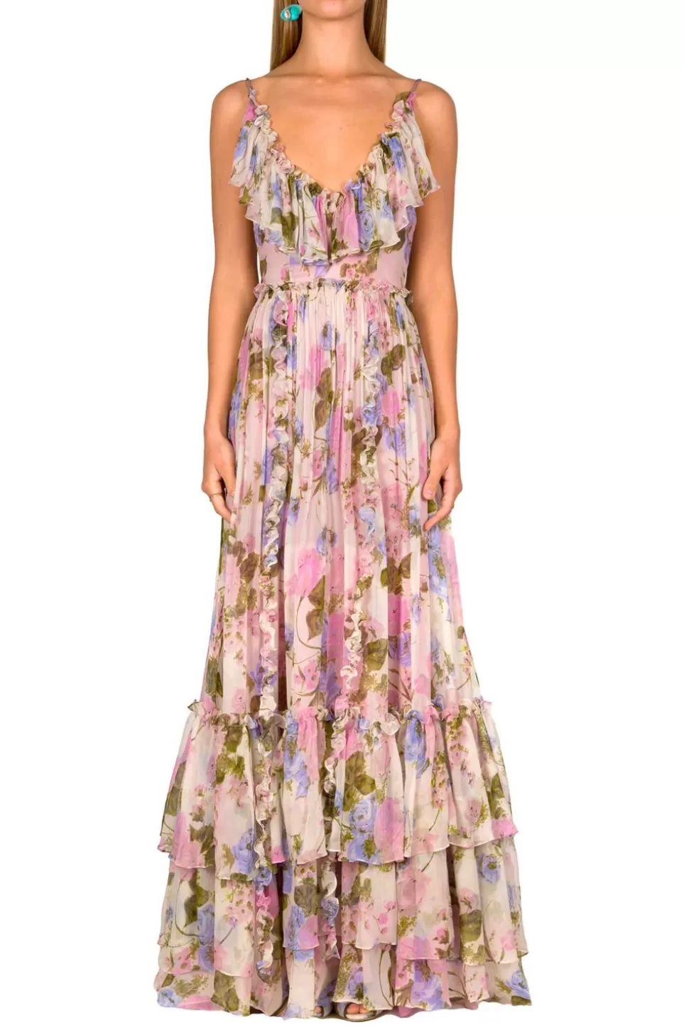 Dresses | Luisa Beccaria Floral Chiffon Ruffled Maxi Dress