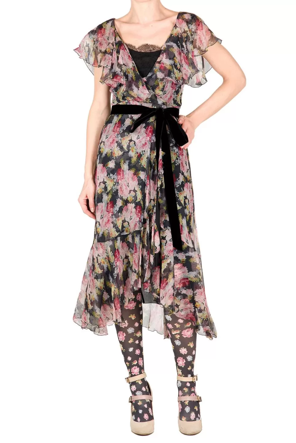 Dresses | Luisa Beccaria Floral Chiffon Wrap Dress