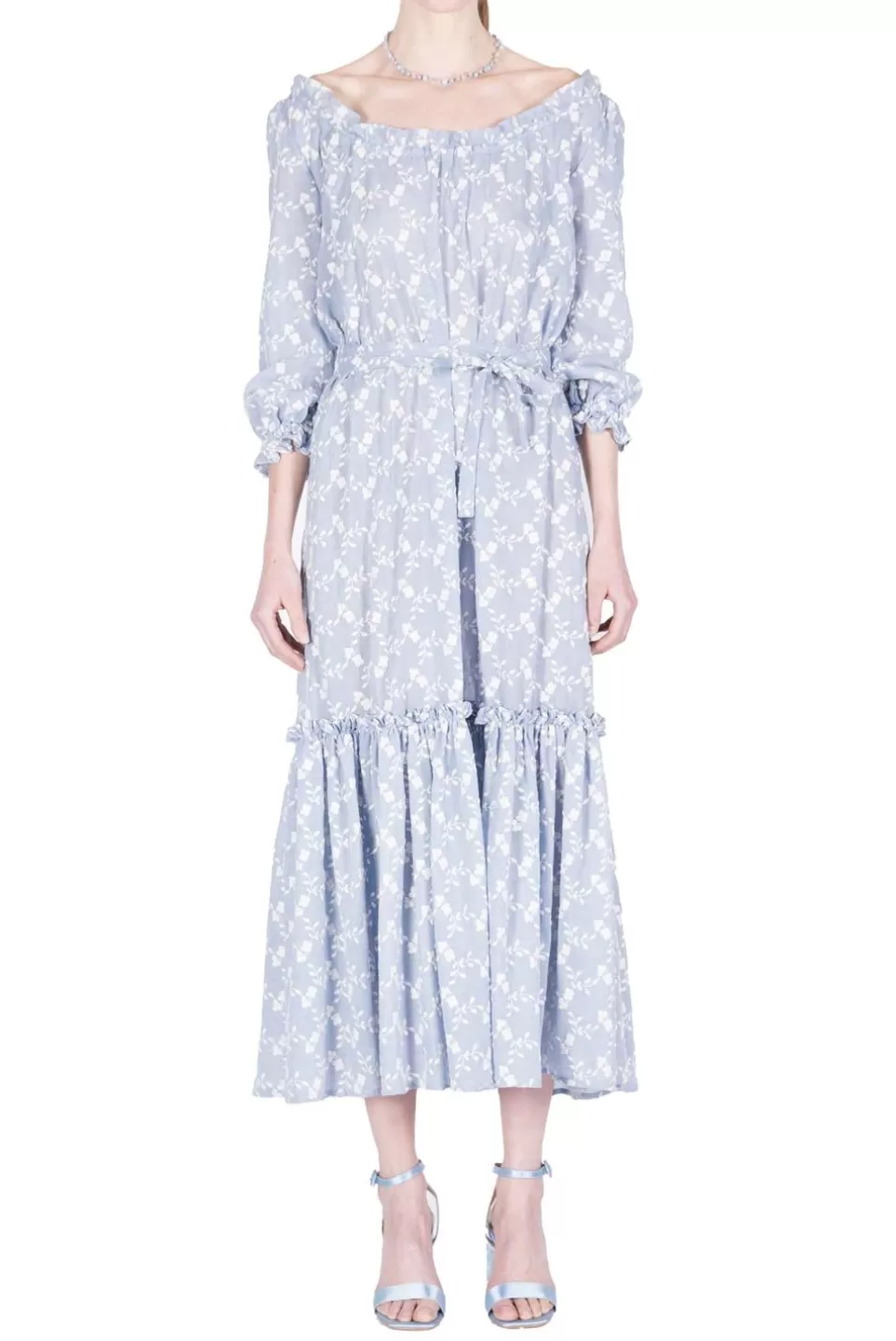 Dresses | Luisa Beccaria Floral Embroidered Cotton Dress With A Flounce