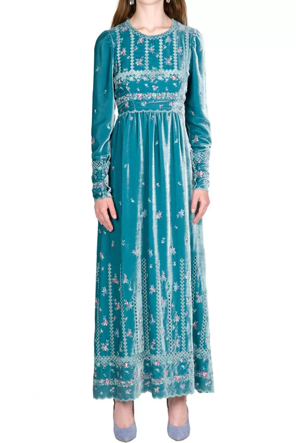 Dresses | Luisa Beccaria Floral Embroidered Velvet Maxi Dress