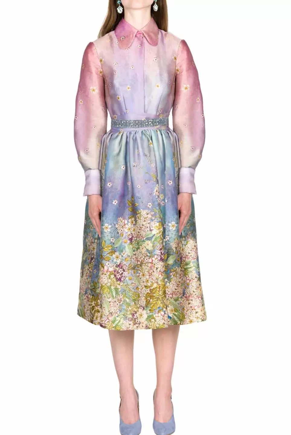 Dresses | Luisa Beccaria Floral Print Silk Organza Pussy Bow Dress