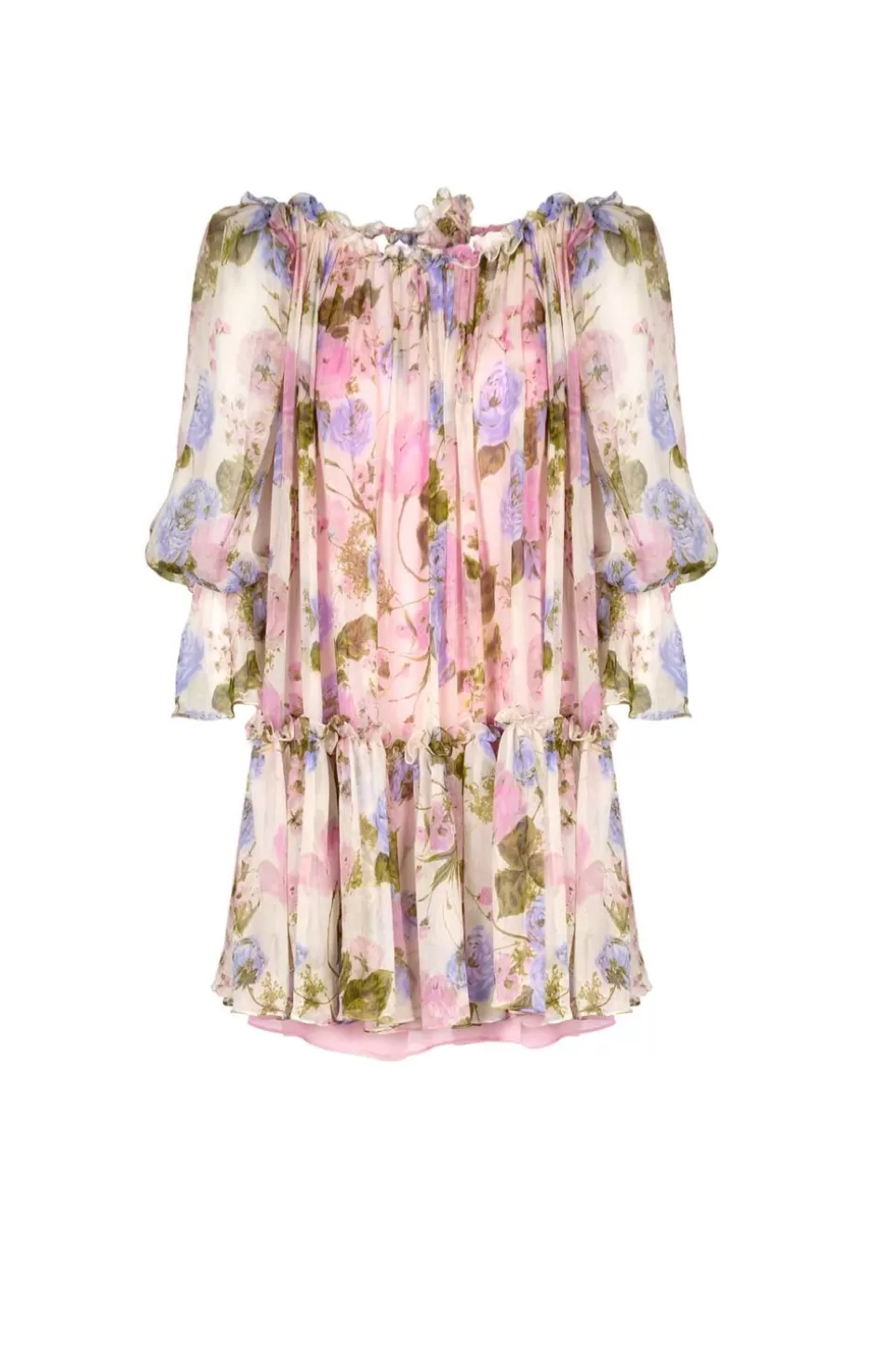 Dresses | Luisa Beccaria Floral Printed Chiffon Mini Dress With Balloon Sleeves