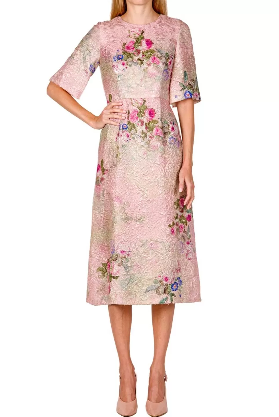 Dresses | Luisa Beccaria Floral Printed Silk Brocade Midi Dress