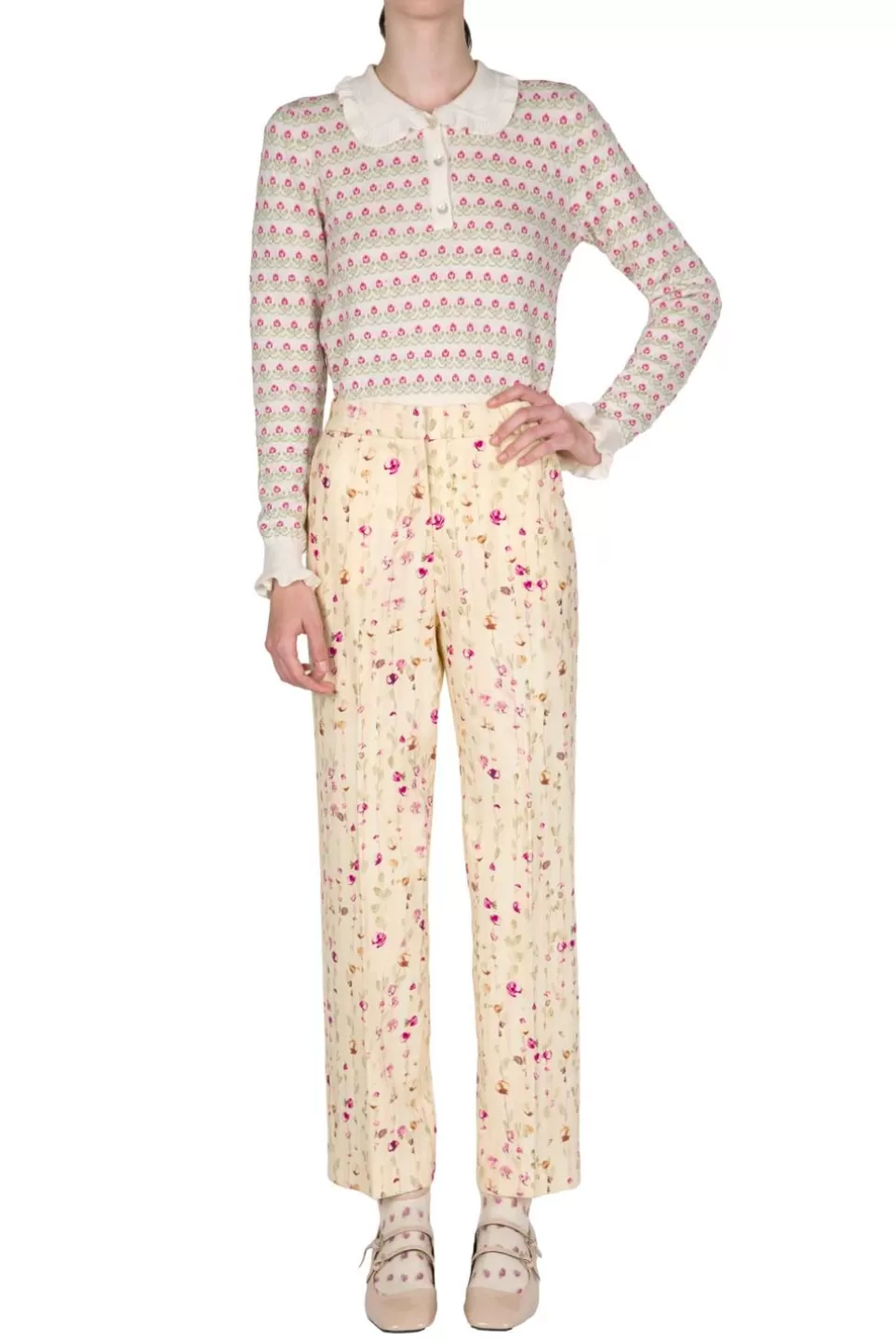 Trousers & Shorts | Luisa Beccaria Flower Garland Cigarette Woolen Pants