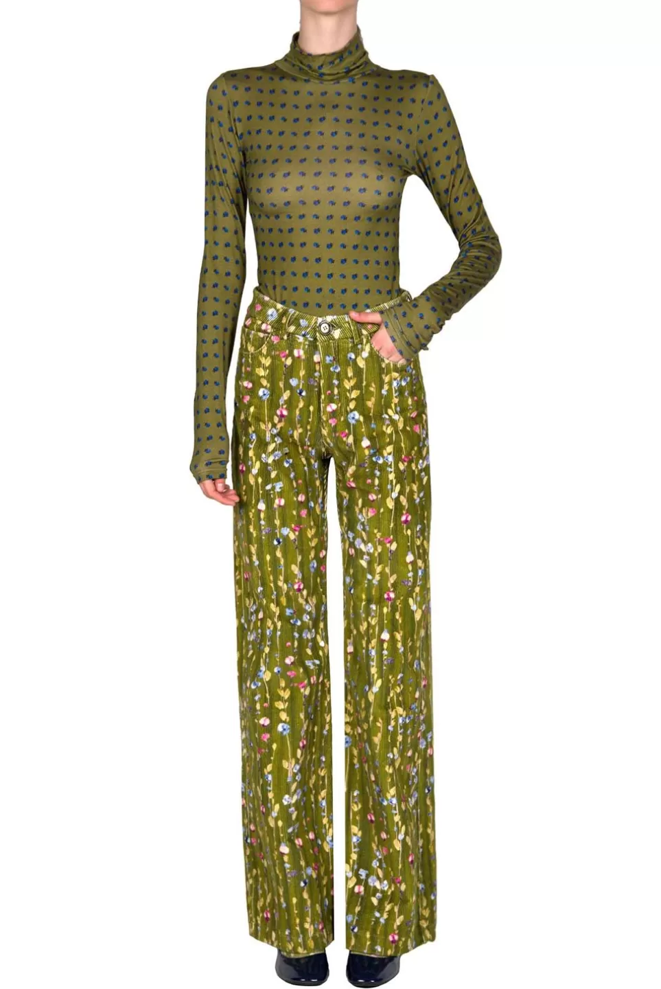 Trousers & Shorts | Luisa Beccaria Flower Garland Corduroy Palazzo Pants