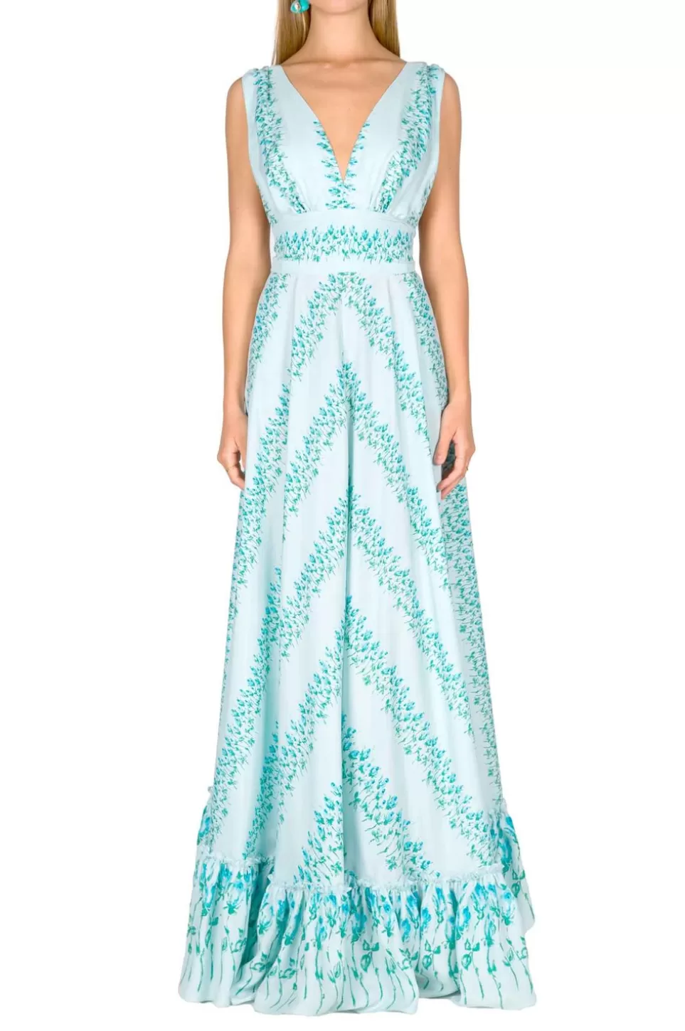 Dresses | Luisa Beccaria Flowery Striped Empire Waist Silk Maxi Dress