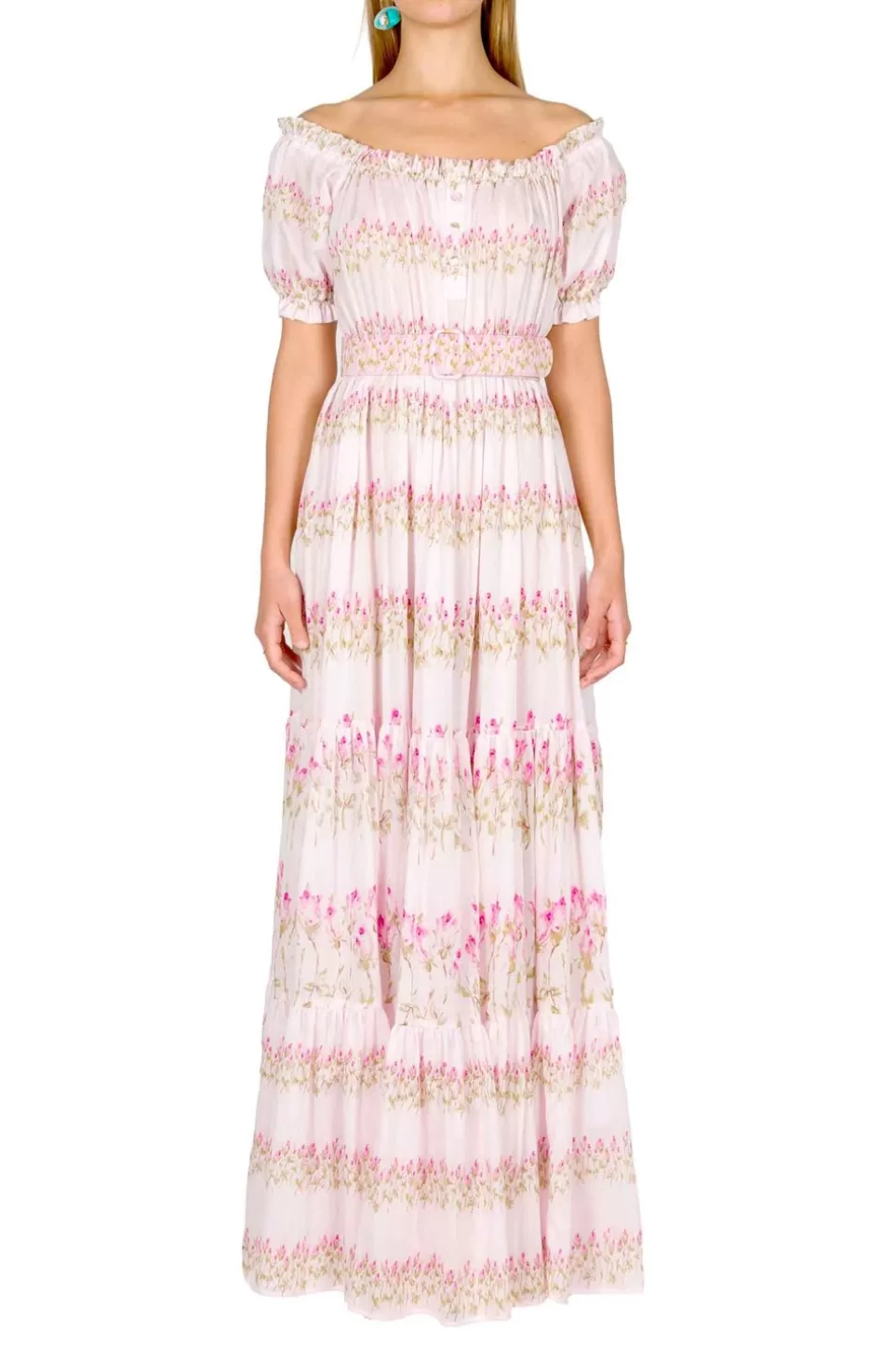 Dresses | Luisa Beccaria Flowery Striped Off-Shoulder Dress