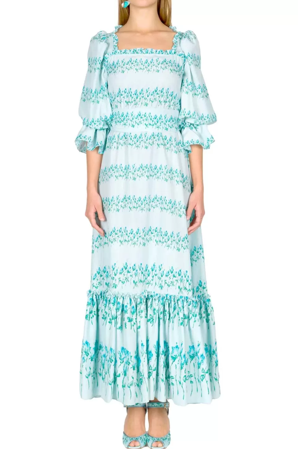 Dresses | Luisa Beccaria Flowery Striped Ruffled Dress