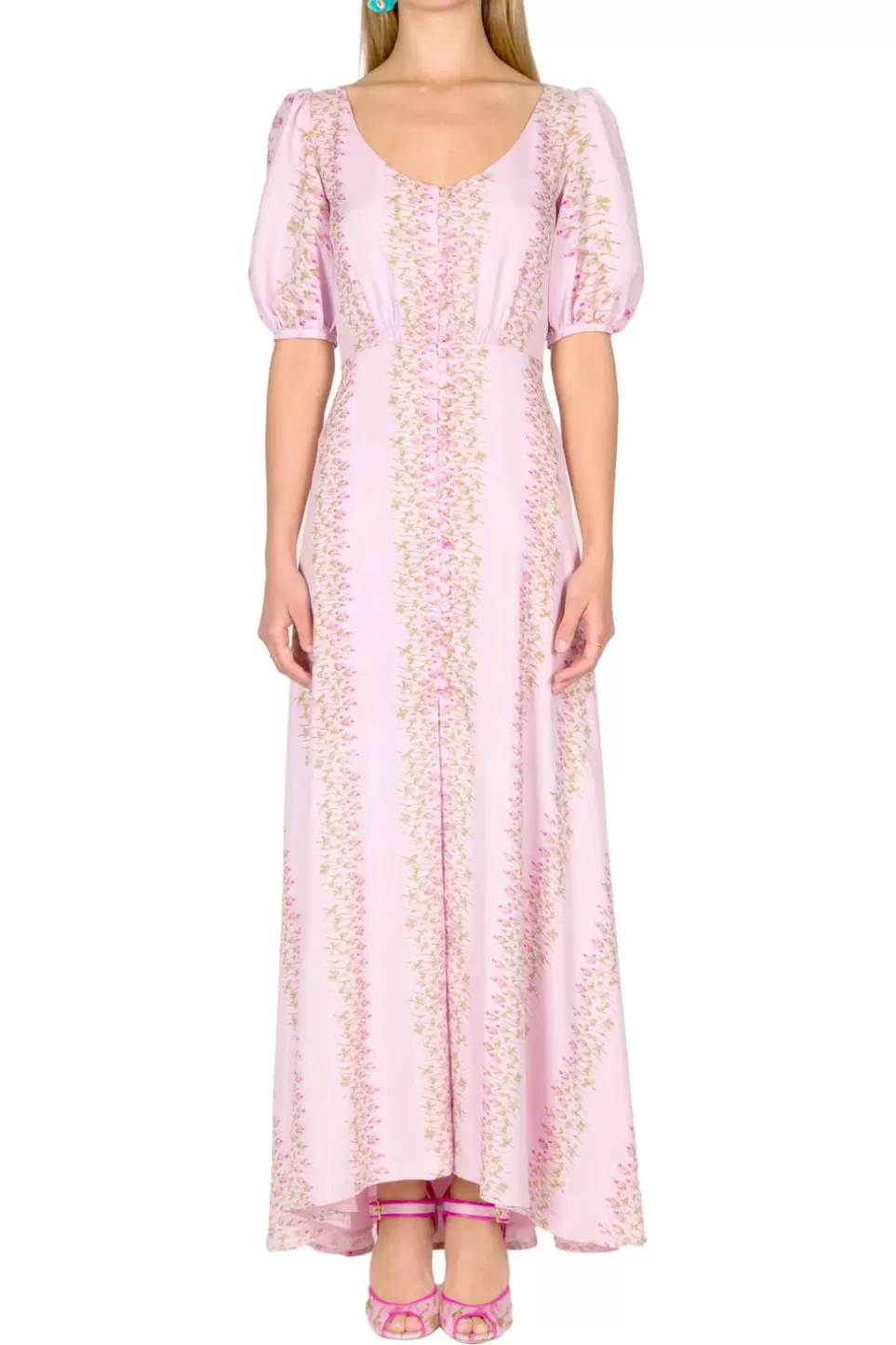 Dresses | Luisa Beccaria Flowery Striped Silk Bottoncino Dress