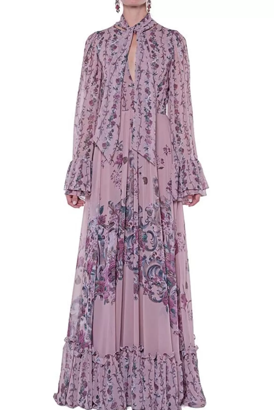 Dresses | Luisa Beccaria Georgette Printed Flowers Dress