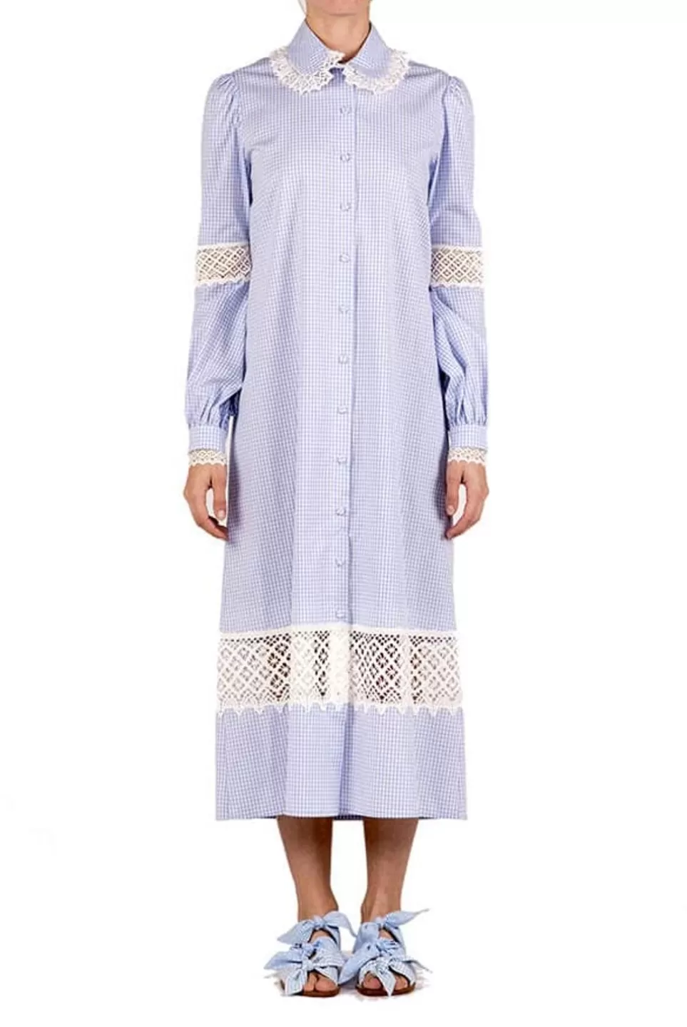 Dresses | Luisa Beccaria Gingham Cotton Shirt Dress With Lace