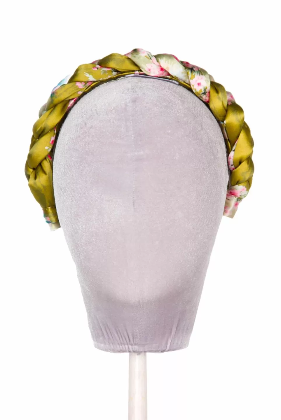 Headband | Luisa Beccaria Green Shiny Satin Roses Buds Braided Power Hairband