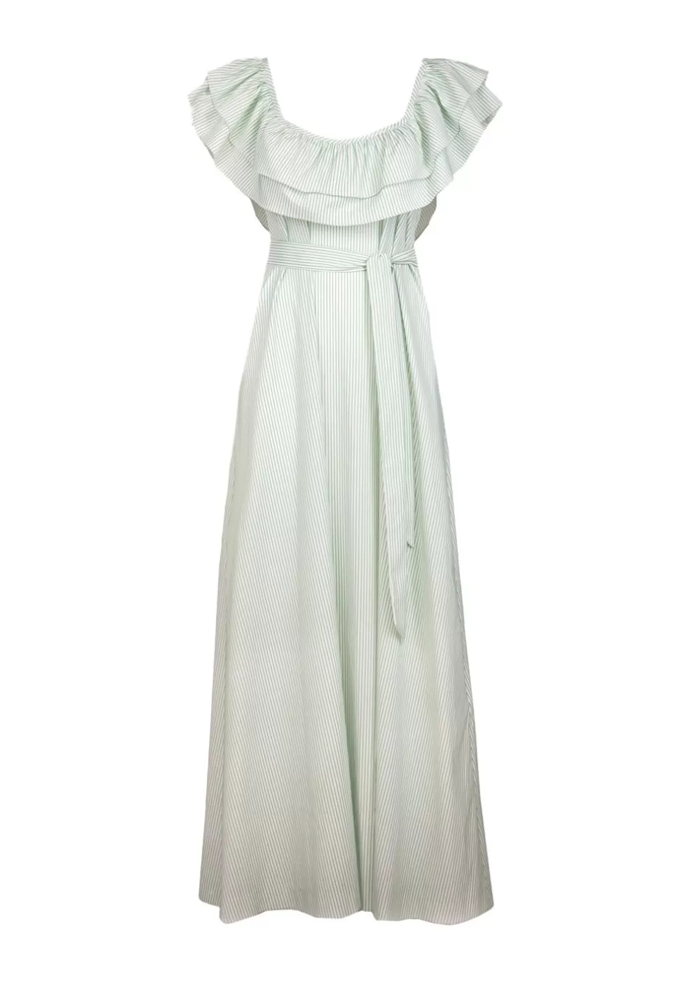 Dresses | Luisa Beccaria Green/White Striped Dress With Ruffles