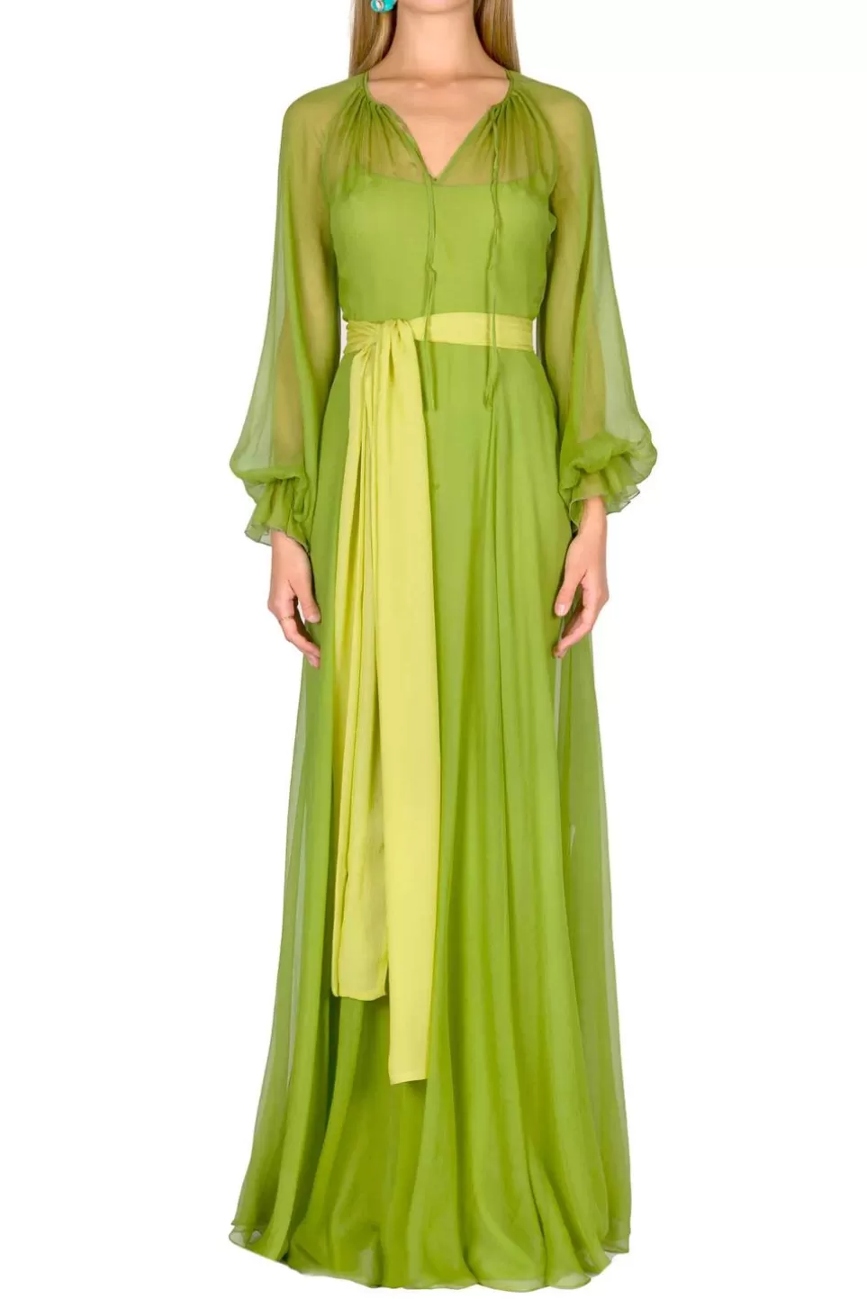 Dresses | Luisa Beccaria Lime Green Chiffon Maxi Dress