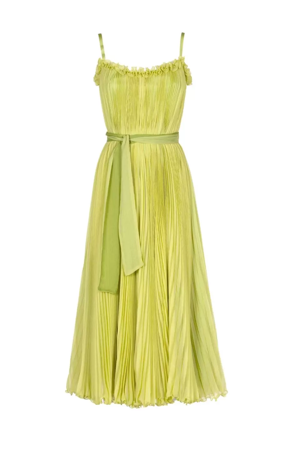 Dresses | Luisa Beccaria Lime Green Pleated Dress With Sash