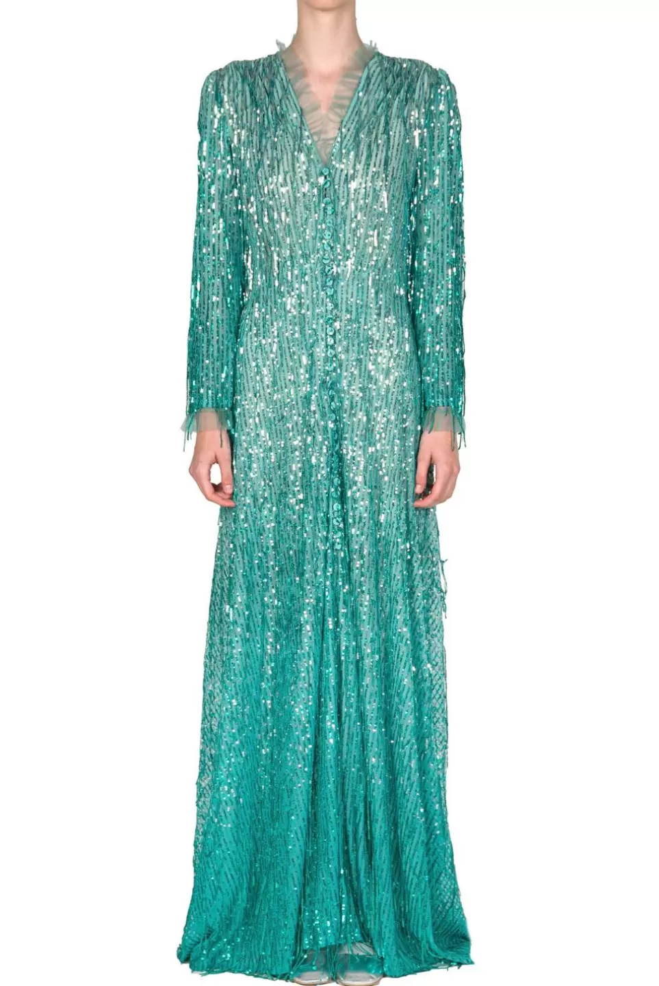 Dresses | Luisa Beccaria Long Sequin Fringed Bottoncino Dress