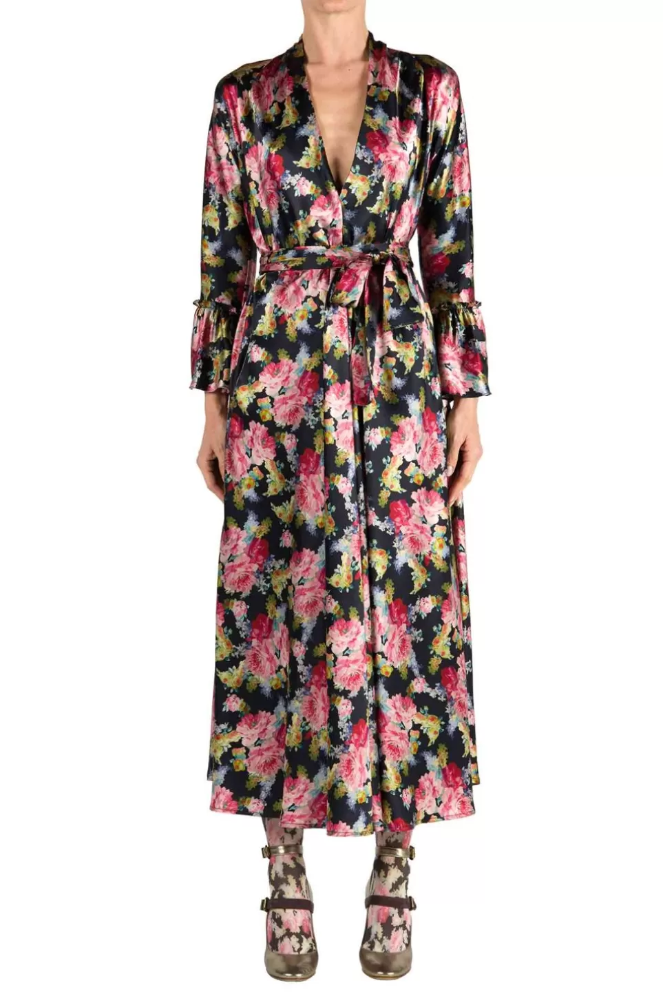 Dresses | Luisa Beccaria Luisa Wrap Satin Floral Roses Printed Dress