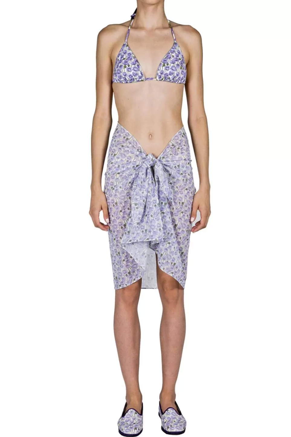 Swimwear | Luisa Beccaria Micro Poppies Lilac Printed Short Pareo