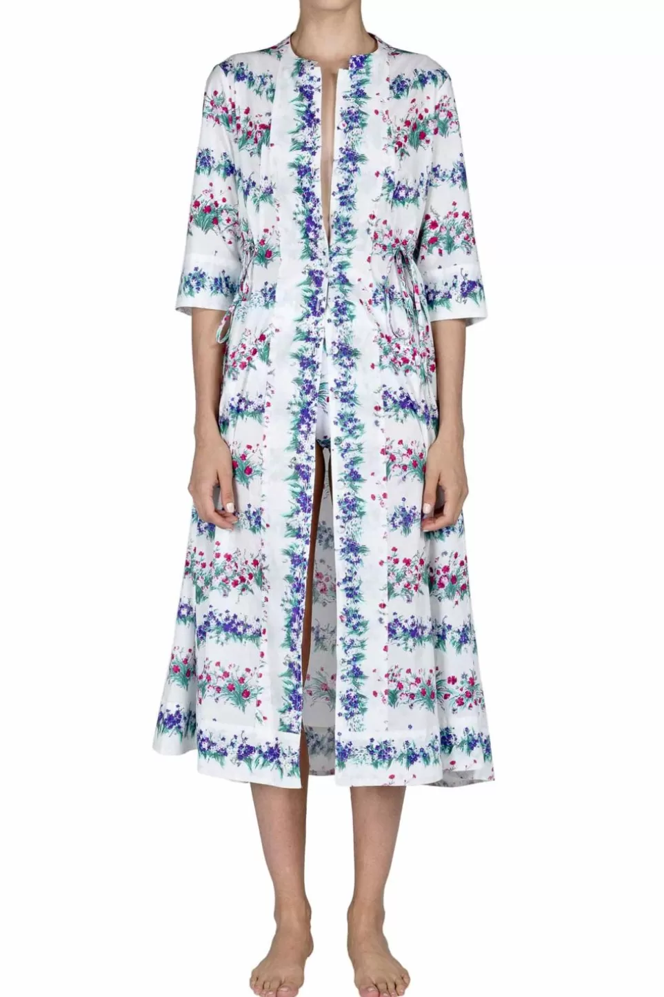 Dresses | Luisa Beccaria Midi Caftan Blu Flower Printed Dress