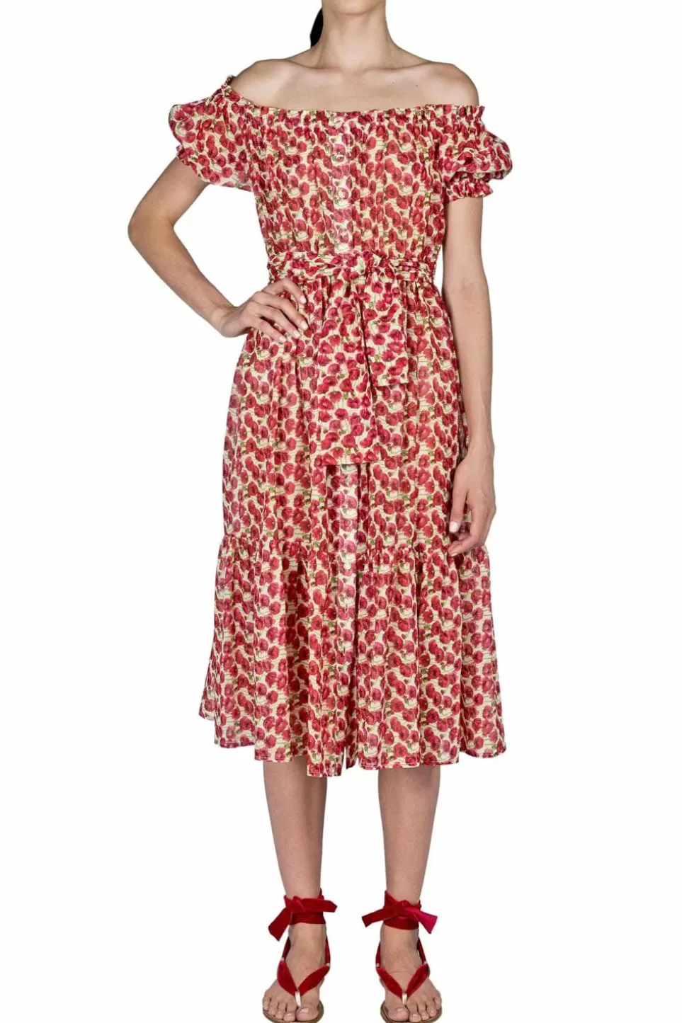 Dresses | Luisa Beccaria Midi Red Poppies Cotton Dress