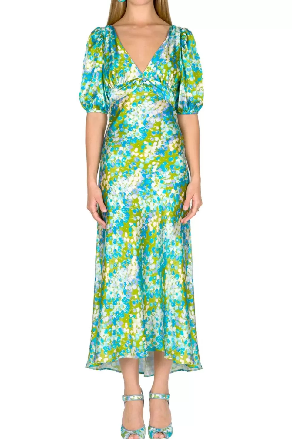 Dresses | Luisa Beccaria Monet Silk Midi Dress With Puffed Sleeves