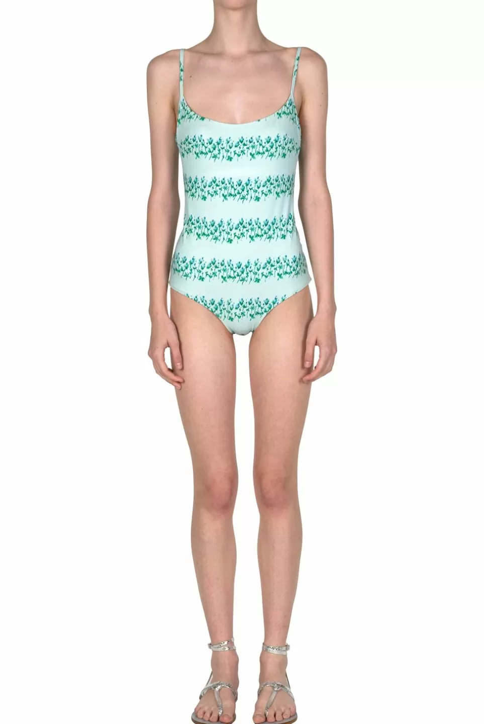 Swimwear | Luisa Beccaria One-Piece Blue Flowery Striped Swimsuit