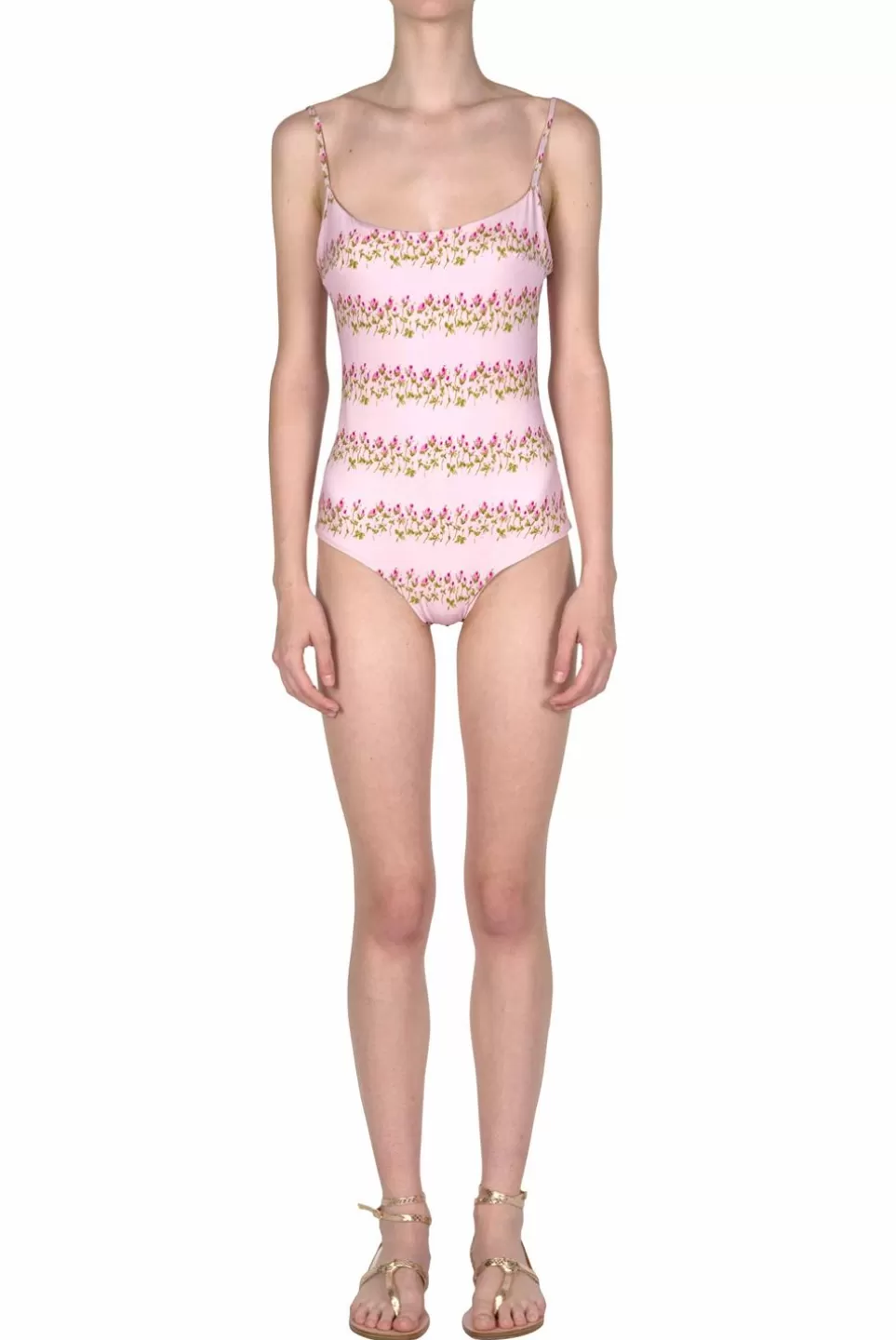 Swimwear | Luisa Beccaria One-Piece Pink Flowery Striped Swimsuit