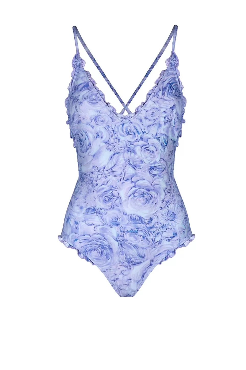 Swimwear | Luisa Beccaria One-Piece Swimsuit V Neckline Lilac Roses